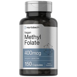 Horbäach Methyl Folate 400 mcg | 150 Vegan Capsules | Non-GMO, Gluten Free | Dietary Supplement