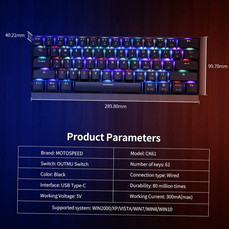 MOTOSPEED CK61 RGB Mechanical Gaming Keyboard OUTMU Red Switches Keyboard