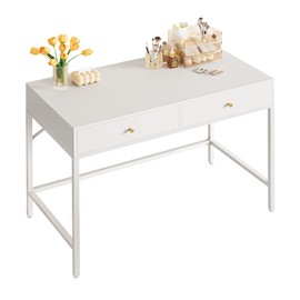 SUPERJARE 39.4" White Desk with 2 Drawers, Modern Makeup Vanity Desk, Small Computer Desk Home Office Desk for Writing Study Bedroom
