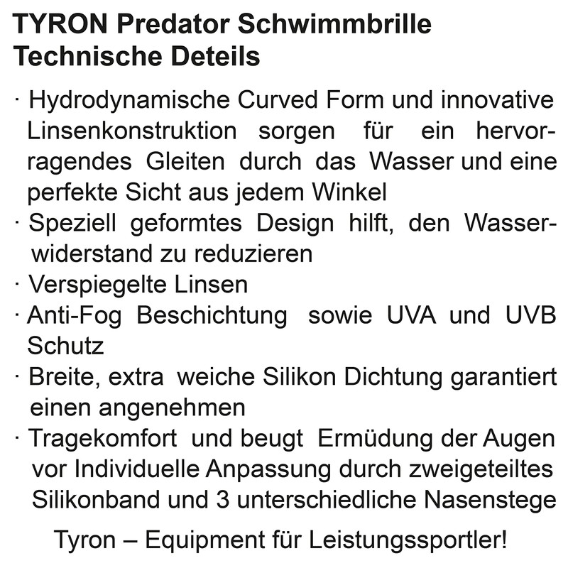 Tyron Performance Predator Swimming Goggles (Black/Metallic)