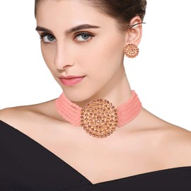 Touchstone "Padmavati Collection Indian Bollywood Traditional Rhinestones Grand Designer Jewelry Choker Necklace Set For Women., Rhinestone, No Gemstone