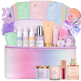 36 piezas de cuidado de la piel para mujeres, juego de regalo de baño y cuerpo, máscara facial, bolsa de cosméticos de cuero, suero facial, limpiador,