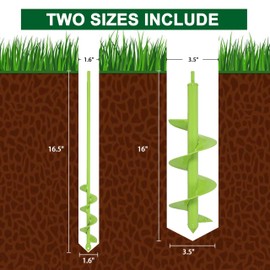 TCBWFY 2 Pack Garden Auger Drill Bit for Planting,3.5"x16" & 1.6"x16.5" Rapid Planter Bulb&Bedding Plant Auger,Earth Drill for 3/8" Hex Drive,Fence Post,Umbrella Hole Digger