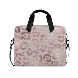 Rose Gold Leopard Print Pink Laptop Messenger Bag Case Sleeve Crossbody Briefcase for Men Women with Shoulder Strap Handle 13 14 15.6 inch