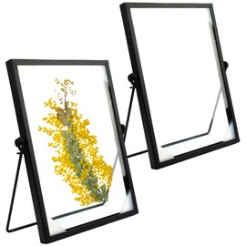TESSTSY Pack of 2 Picture Frames Standing Glass A5, 15 x 20 cm Picture Frame Black Glass Metal Black Glass Frame for Pressed Flowers Glass Picture Frame Double-Sided for Home Decoration