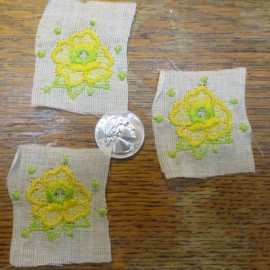 Unbranded 3 Vintage 1960's Iron on Embroided yellow rose  appliques  for vintage jeans