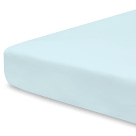 Pizuna 100% Cotton Fitted Travel Sheet Baby Blue, 400 Thread Count Long Staple Cotton Fitted Travel Sheet 60x120 cm, Sateen Weave 14 cm Deep Fitted Sheets 1 PC Baby Blue