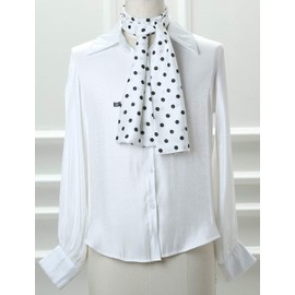 sourcing map Women Retro Polka Dots Skinny Scarf Neck Scarves Wrap Long Neckerchief Hair Band White 145 x 15cm / 57.09 x 5.91 inches(L*W)