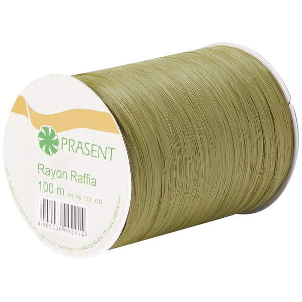 Präsent - Rayon Raffia Biodegradable Ribbon Olive 100 meter spool