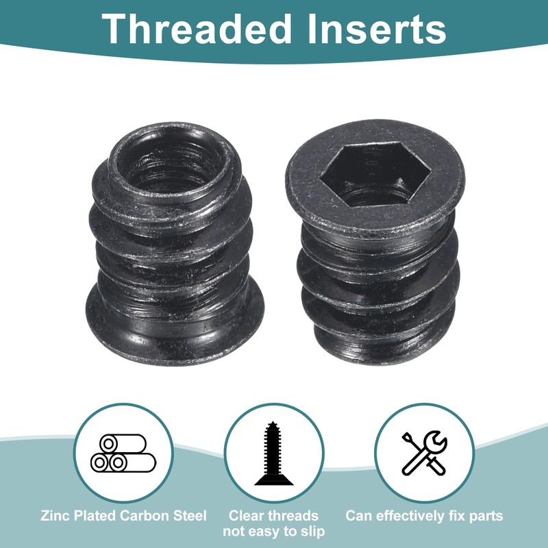 sourcing map 20Pcs Threaded Inserts, M6-1x13 Zinc Plated Carbon Steel