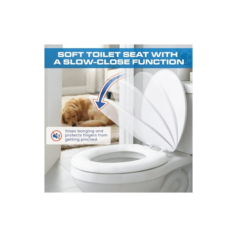 Plexon Soft Cushioned Toilet Seat, Elongated White, Slow-Close Lid &