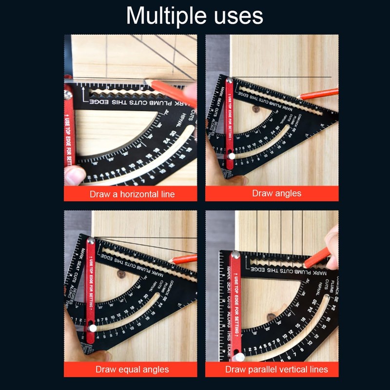 Smgda Carpenter Square 7 inch, Adjustable Angle Combination Ruler, Aluminum