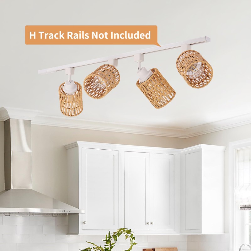 AIBISOD 4-Pack H Track Lighting Heads, Rattan Track Light Heads