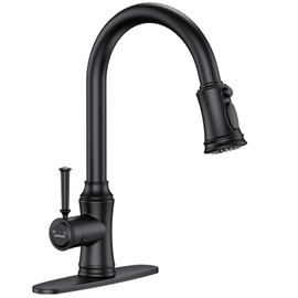 Kitchen Faucet with Pull Down Sprayer, Single Handle High Arc Utility Sink Faucet with Deck Suitable for bar for Kitchen Sink, Laundry Sink, Wet Bar or RV, Matte Black