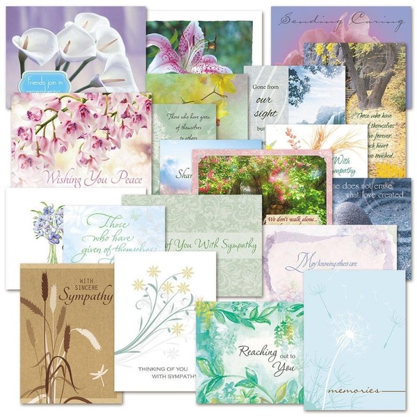 Mega Sympathy Greeting Card Value Pack- Some With Metallic Foil Print,Set of 40 (20 designs), Large 5" x 7", Sympathy Cards with Sentiments Inside, Includes White Envelopes