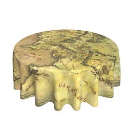 Teery-YY Middle Earth Map Pattern Round Tablecloth 60 inches Resistant Wrinkle Washable Table Cloth Cover for Home Dining Decor Kitchen Party Outdoor, Black