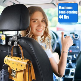 MTGOCHA Car Headrest Hooks Bling Purse Hook for Car, Upgraded 2 in 1 Car Seat Hooks Rhinestone Car Purse Hangers Holder Car Hook for Purses Bags Bling Car Accessories for Women 2pcs,WhiteBling