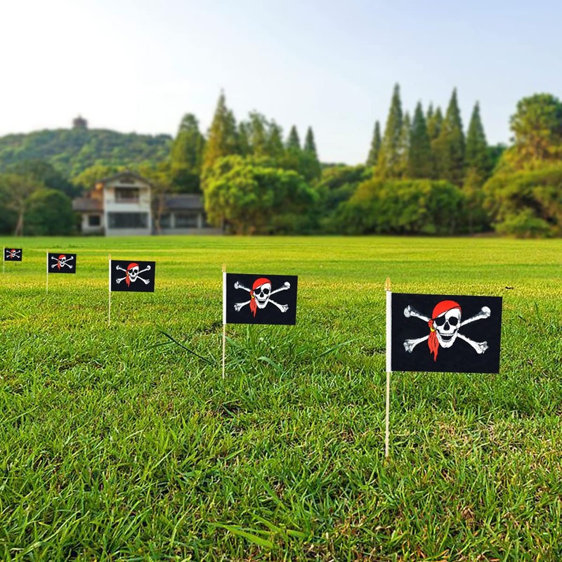 Newperlite Pirate Jolly Roger Stick Flag with Red Bandana Small