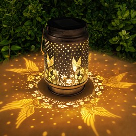 Hummingbird Solar Lanterns Outdoor Waterproof Garden Decor,Hollow Out Metal Decorative Garden Light,Metal Bird Decorative LED Lanterns for Yard, Patio, Lawn, Tabletop, Pathway, Landscape, Garden Decor