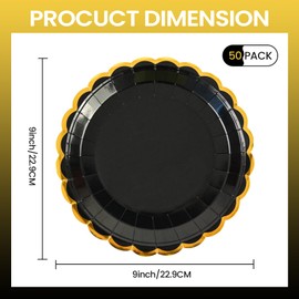 AHPYEUHK 50 Pcs Black Paper Plates 9 Inch Birthday Decorations Dinnerware Lace Gold Dessert Plates for Birthday Wedding Party Supplies Tableware