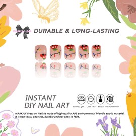 Christmas Press on Nails Short Square MABKJLF Winter Fake Nails False Nails with Light Designs Cute Car Evergreen Bough Glossy Glue on Nails Xmas False Nails Acrylic Nails for Women Girls 24 Pcs