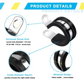 12 Pack 1-1/2 inch Cable Clamps Rubber Cushioned Insulated Clamp 304 Stainless Steel Pipe Clamp Wire Clamp Hose Crimp Clamp Tube Holder for Tube, Pipe or Wire Cord Installation