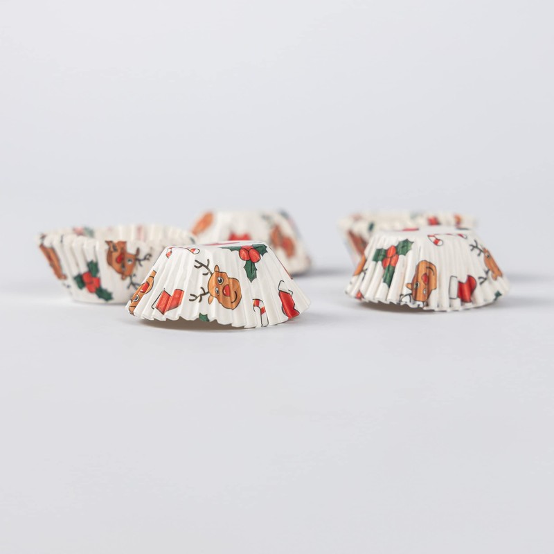 100pcs of Christmas Cupcake Cases with Cute Reindeer Printed Design