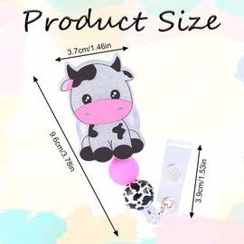 Dimeho Cow Badge Reel, Cute Pink Nurse Badge Holder Retractable Clip Funny Nursing Name Tag ID Card Badge Reels Holders with Alligator Clip for Nurse Medical Assistant Work Office Doctor