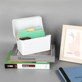 BSTKEY 4 x 6 inch Plastic Index Card Holder Recipe Card Box, 1 White Flash Card Case Note Card Box Storage Organizer for 10 x 15cm Index Card Flashcard Recipe (No Cards)