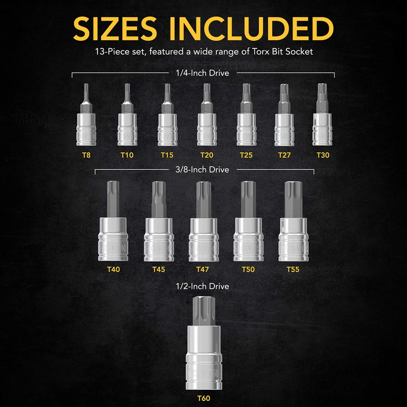 LEXIVON Torx Bit Socket Set, Premium S2 Alloy Steel |
