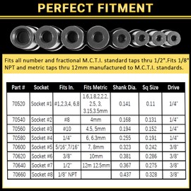 Camoo Camoo 70500 Tap Socket Wrench Set 8-piece Use with 1/4" & 3/8" Drive Fits All MCTI Taps Thru 1/2 & 1/8" NPT Taps