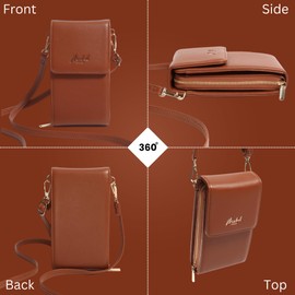 Mabel London PU Leather RFID Blocking Crossbody Cell Phone Bag for 6.7 Inch Cellphone Women Leather Wallet Purses with Credit Card Slots (Becky) - (Tan Brown)