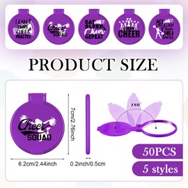 Zhehao 50 Pcs Cheerleader Gifts Compact Mirror Bulk Folding Pocket Purse Mirror Inspirational Cheer Gifts Travel Portable Mini Makeup Mirror for Cheerleading Team Graduation Friendship Girls (Purple)