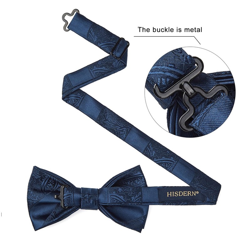 HISDERN Bow Tie Navy Blue Men's Paisley Suit Bow Tie