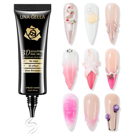 UNA GELLA 3D Gel Nail Art, Sculpting Gel Nail Glue 15g for Nail Tips, Chrome Nail Powder and Nail Charms, 4 in 1 No Wipe Clear Gel Lamp Curing Needed for Drawing Nail Art DIY Home