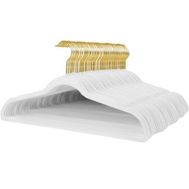 Stormix 52 Pack Velvet Hangers, 17.3 x 8.9 Inches Clothes Hangers, Non Slip Dresses Hangers with Shoulder Notches for Adult White - Gold Hook