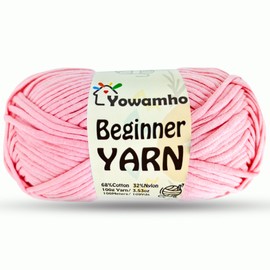 Yowamho Yarn for Crocheting & Knitting, 100g Cotton Yarn for Beginners with Easy-to-See Stitches,100m (109yds) Worsted Soft Cotton-Nylon Blend Yarn, Pink.