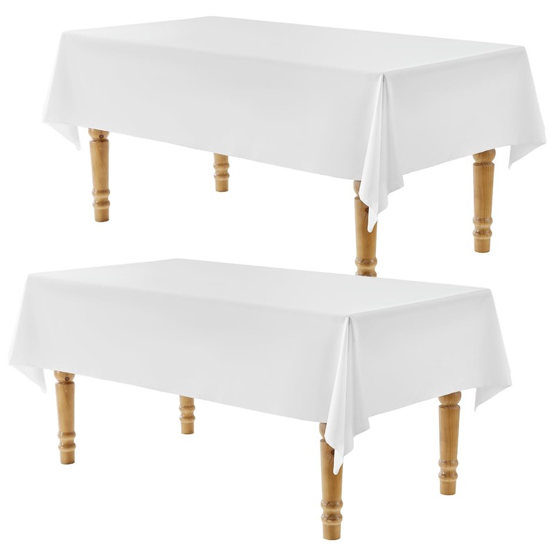 Glomii 2 Pack White Rectangle Table Cloths - Wrinkle Free