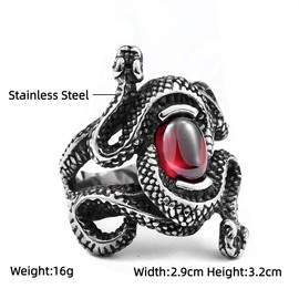 Ouroboros Snake Ring, Red Stone Snake Ring for Men, Coiled Serpent Ring Punk Ouroboros Serpent Jewelry, Gothic Coiled Snake Ring Viking Serpent Ring Hip Hop Snake Animal Ring for Boys (9)