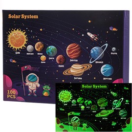 Glow in The Dark Puzzles,100 Piece Planet Puzzle for Kids - Jigsaw Puzzles Toys for Boys & Girls Ages 6-8 Birthday Gifts packaging states 3+