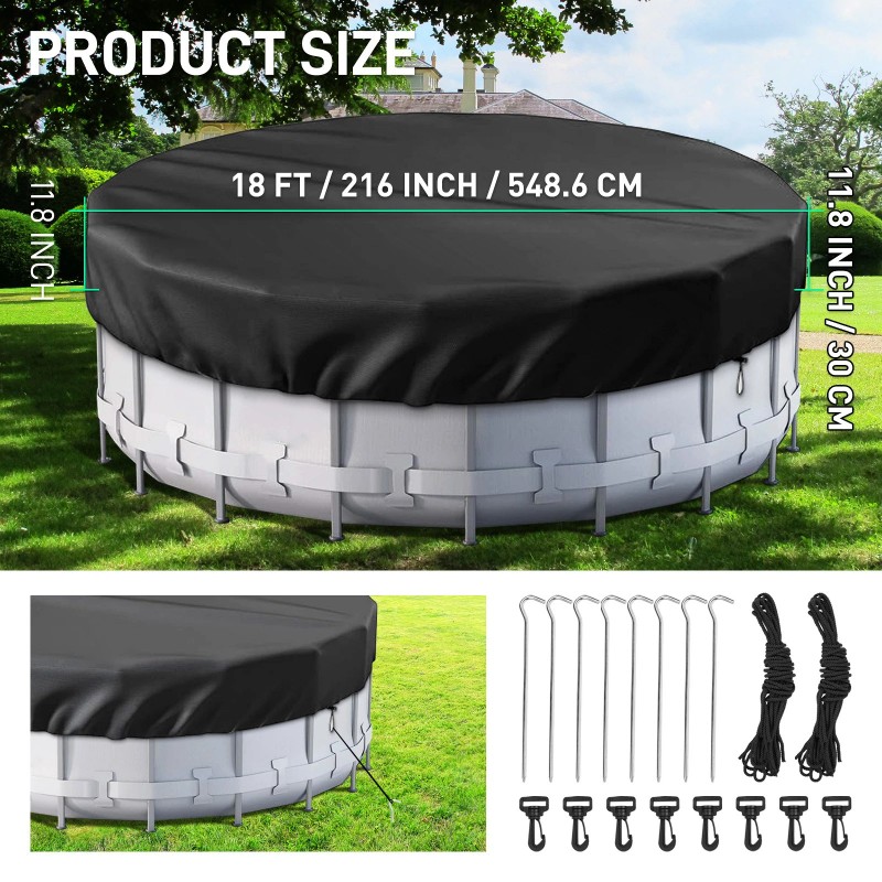 Pool Cover 18 Ft round Pool Cover with Reflective Strips,