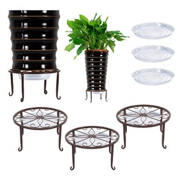 3 Pack Metal Potted Plant Stands with Saucer for Indoor and Outdoor Plants 9 inches Flower Pot Planter Holder, Black Color