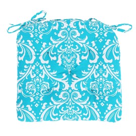 COZY TRENDS Handmade Cotton Chair Pads Cushions Seat Pad with Ties 16''x16'' for Dinning Kitchen Living Room Chairs Office Chair Bench Thick Reversible Damask Design U Shape (Turquoise)