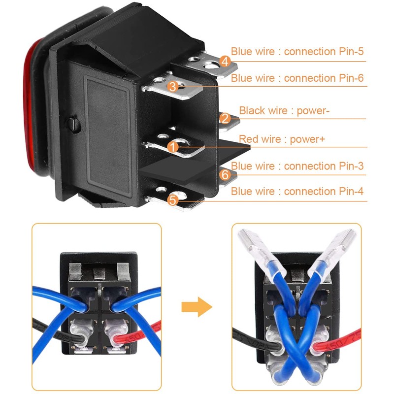 Xiatiaosann Rocker Switch 6 Pin 3 Position ON/OFF/ON DPDT Momentary