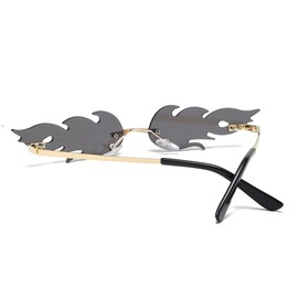 Uttpll Rimless Fashion Sunglasses for Women Men Party Goth Flame Novelty Frameless Glasses Unique Eyewear UV400 Protection Fire Flame Black/Gold