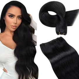 LaaVoo Weft Hair Extensions Real Human Hair 12 Inch 80g Black Sew in Straight Remy Invisible Double Weft Weave Extensions #1