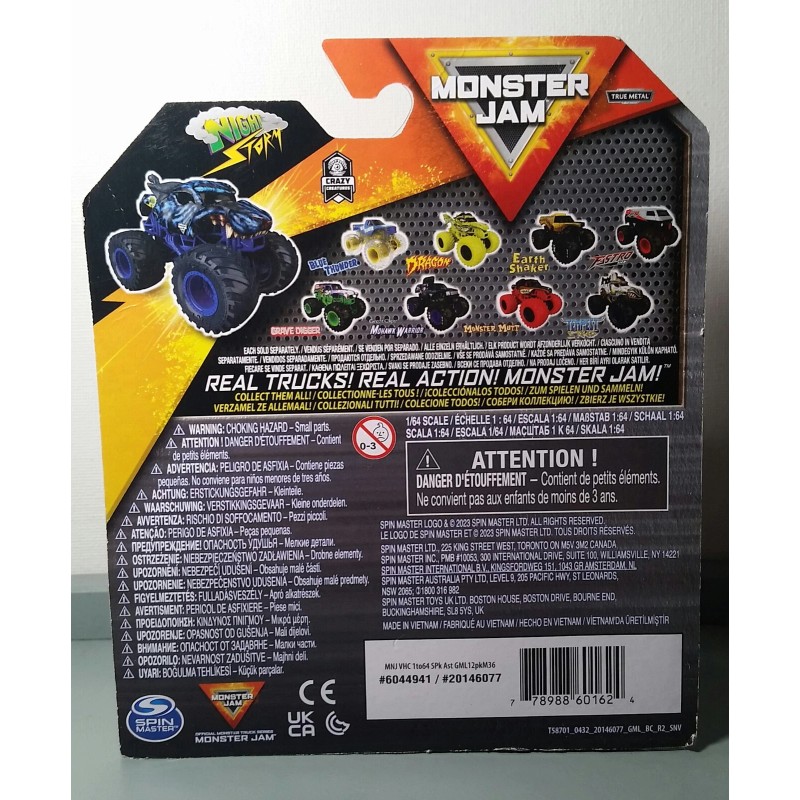 Spin Master Monster Jam 1:64 Scale, Night Storm Monster Truck,