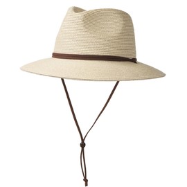 FURTALK Unisex Summer Straw Sun Hats for Women Men Wide Brim Panama Fedora Beach Hat with Wind Lanyard, Beige, L-XL