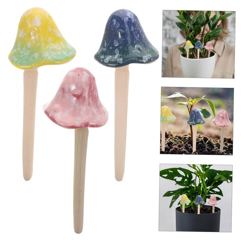 Mipcase 3pcs Ceramic Mushroom Lawn Decor Gradient Outdoor Mushroom Ornament
