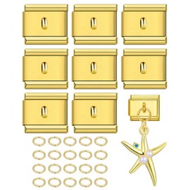 FUGLUS 8pcs Italian Charm Bracelet Gold 9 mm, Italian Charms with Pendant, Italian Style DIY Charms for Women, DIY Removable Modules for Italian Bracelets, Bracelet Accessories, with Open Jump Rings